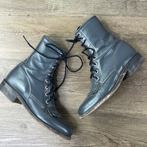 Justin Women’s Gray Leather Lace Kiltie Roper Cowboy Boot, Steel Toe 5.5B L502